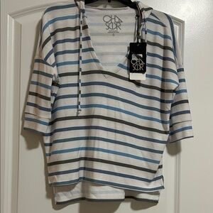 Chaser Women's Blue and Gray Striped Hoodie